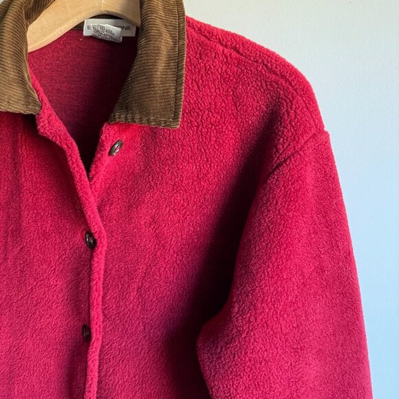 Vintage Evan Picone Red Fleece Jacket with Corduroy Accents Size Large - Picture 2 of 7